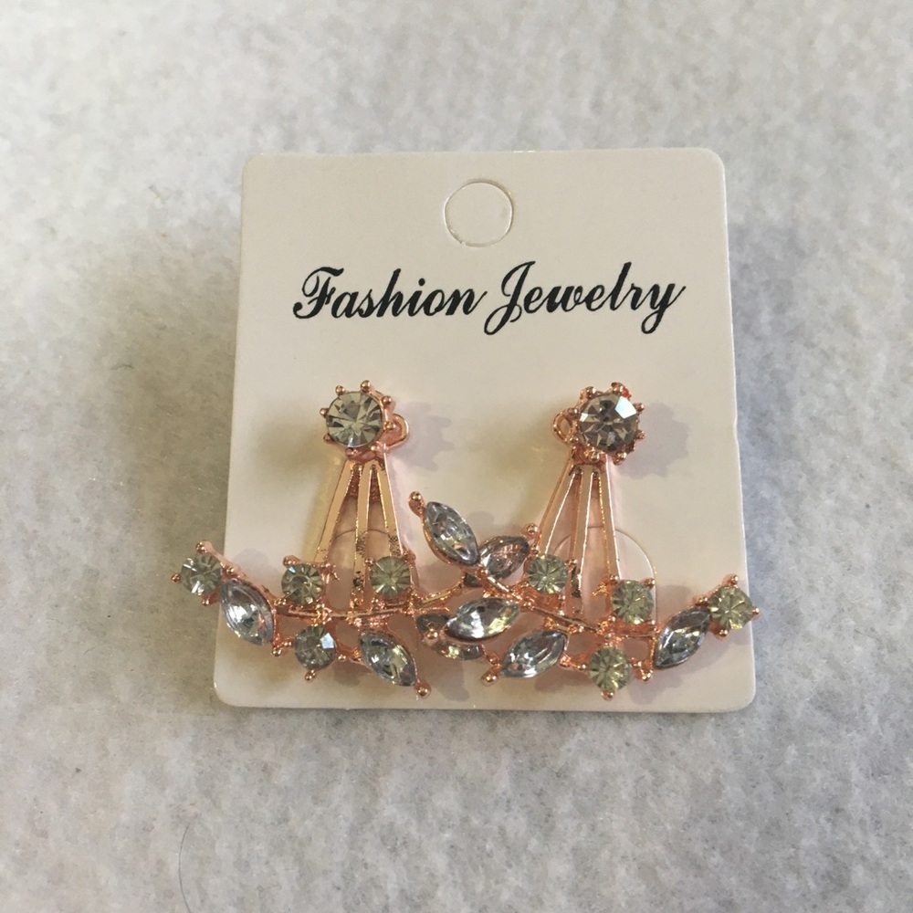 Rose Gold Leaf Ear Jacket Earrings - Picture 3 of 5